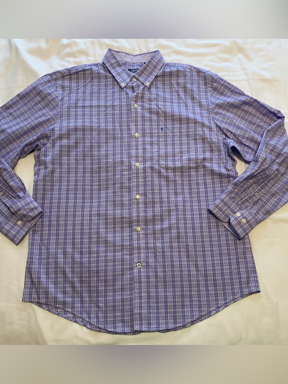 NEW Men’s L Izod Premium Essentials Purple Plaid Long Sleeve Button-Up Shirt